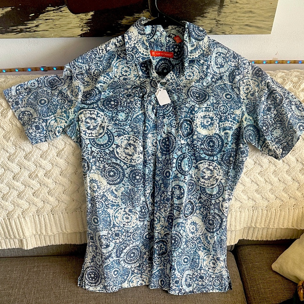 Tori Richard Navy and White Patterned Shirt